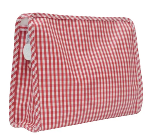 Red and white checkered pillow on a white background