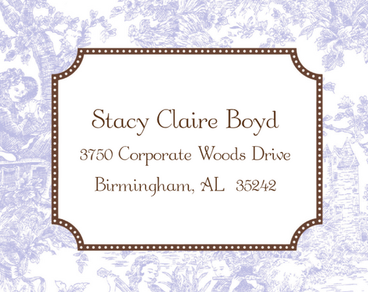 Address label with decorative border on a floral background