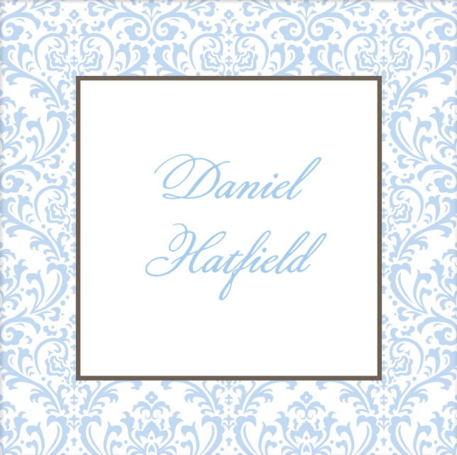 Decorative patterned background with 'Daniel Hatfield' text in the center