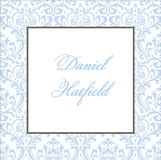 Decorative patterned background with 'Daniel Hatfield' text in the center