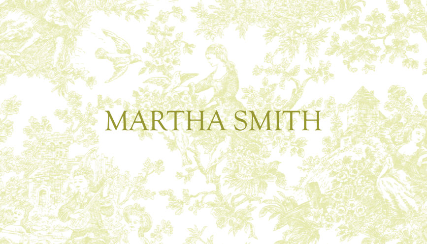 Decorative background with 'Martha Smith' text in gold on a light patterned background