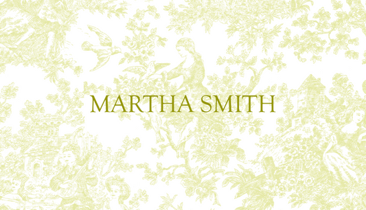 Decorative background with 'Martha Smith' text in gold on a light patterned background