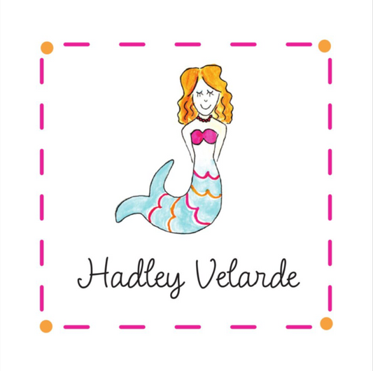 Illustration of a mermaid with a decorative border and name 'Hadley Velarde' below.