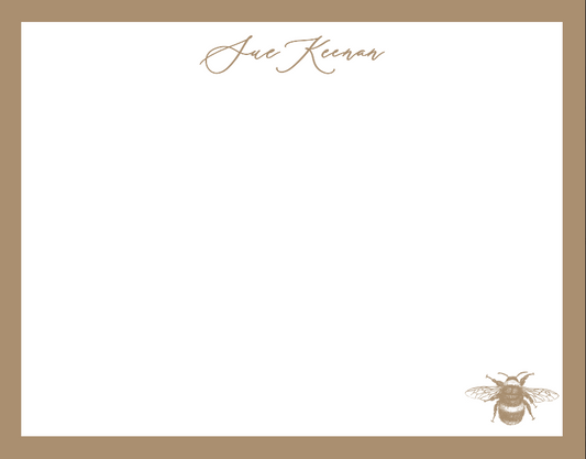 Note card with a bee illustration and a brown border