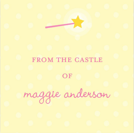 Text 'From the Castle of maggie anderson' on a yellow background with white polka dots and a star.