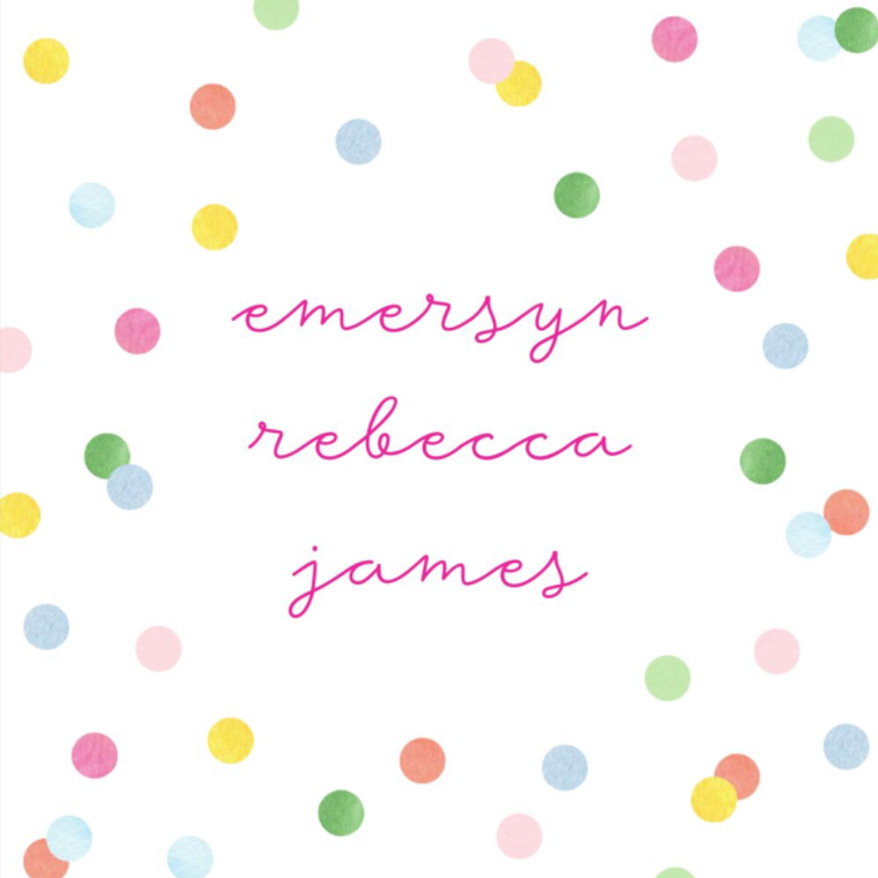 Calling Card with white background and colorful polka dots