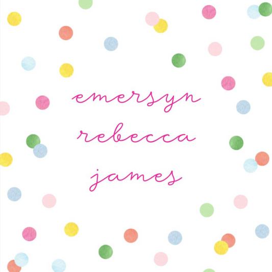 Calling Card with white background and colorful polka dots