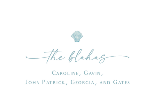 Family name and members displayed with a decorative element on a white background