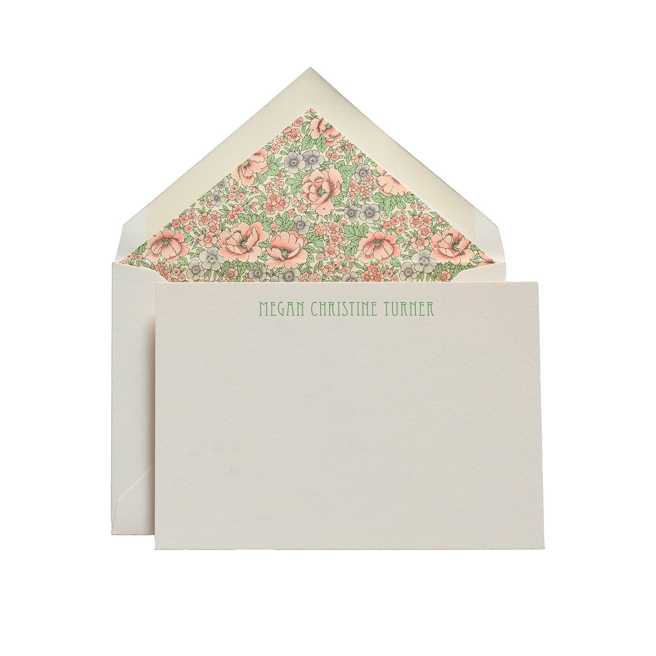 green font on notecard with florals