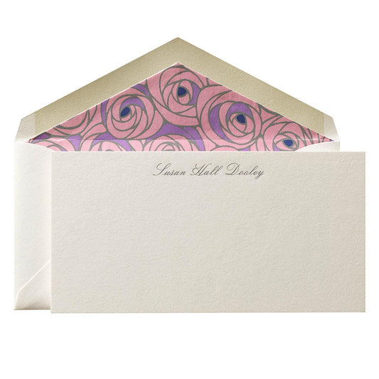 long notecard stationery with script name 
