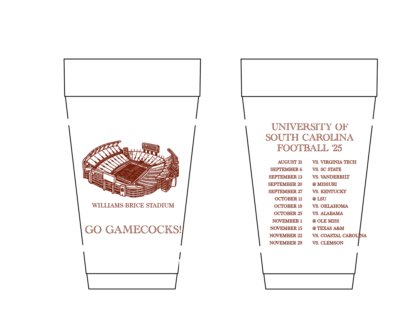 10 ct University of South Carolina Foam Cups