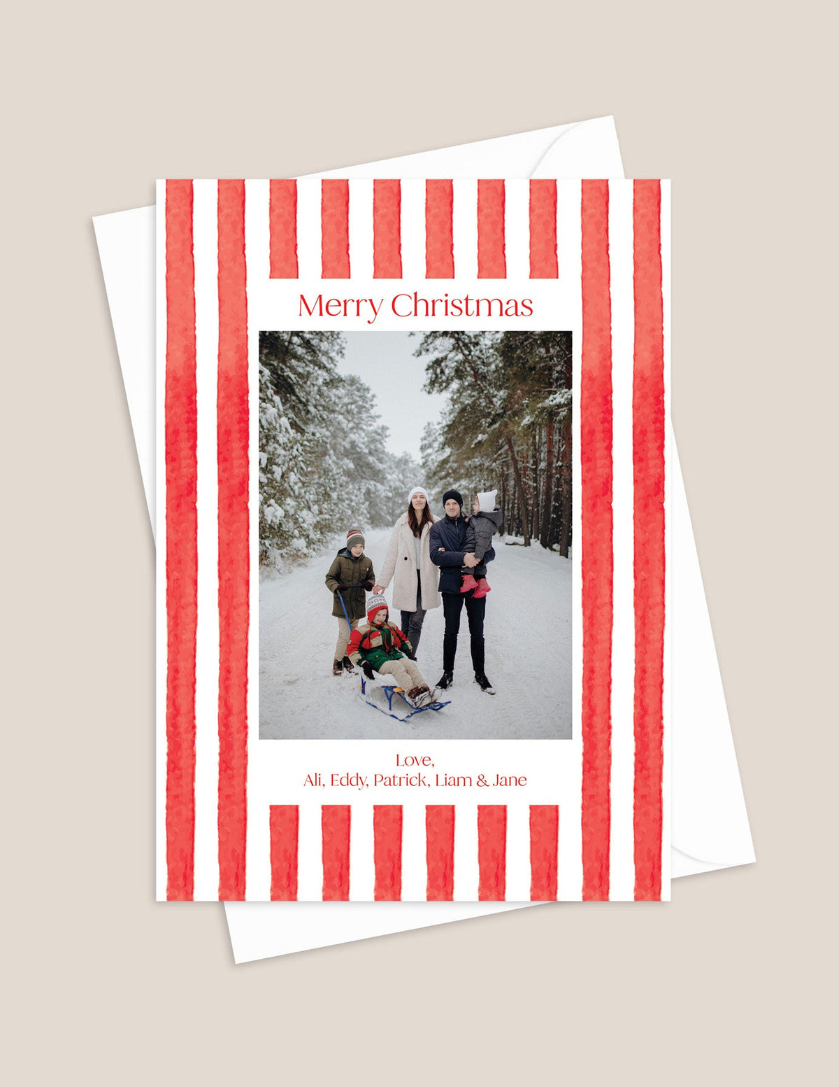 Watercolor Stripes Holiday Photo Card