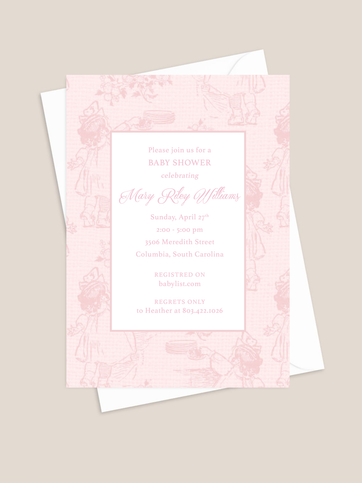 Pink Toile Baby Shower Invitation