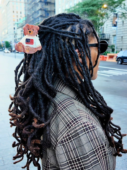 Hand-painted Americana Teddy Bear Claw Hair Clip