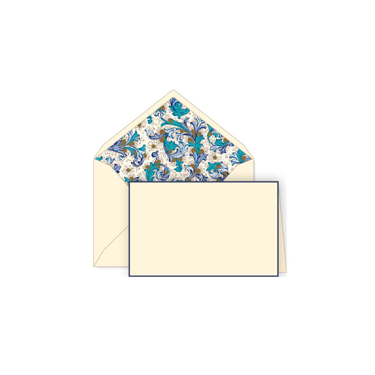 Floral-patterned envelope and matching card on a white background
