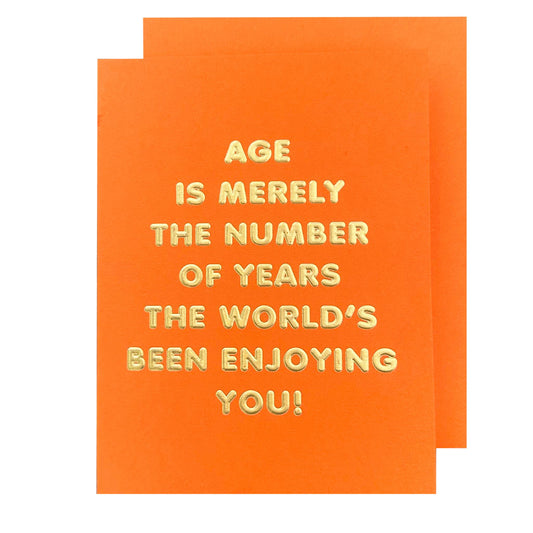 Two orange cards with gold text on a white background