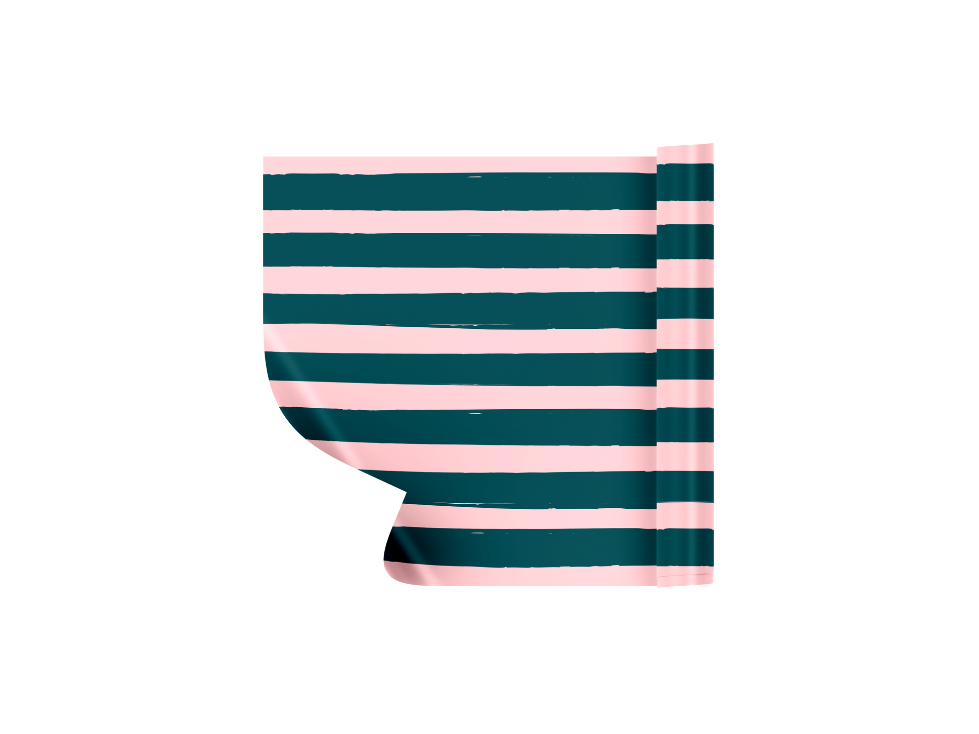 Striped pouch with green and pink horizontal stripes on a white background