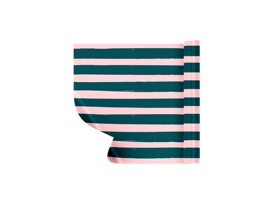 Striped pouch with green and pink horizontal stripes on a white background