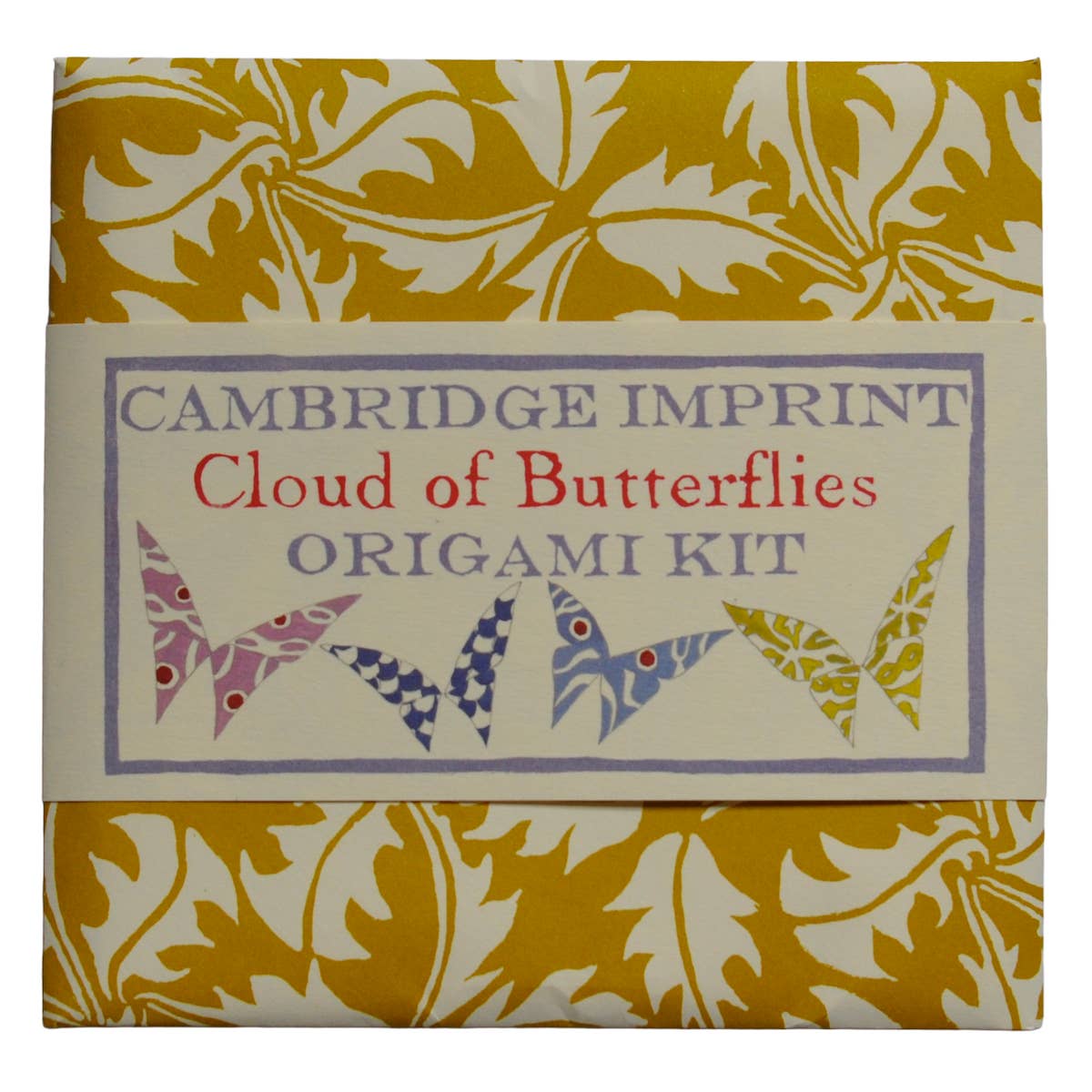Cambridge Imprint origami kit packaging with butterfly designs on a yellow and white 