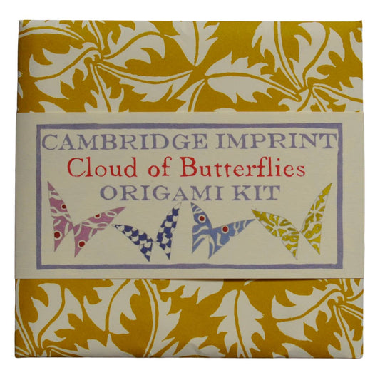 Cambridge Imprint origami kit packaging with butterfly designs on a yellow and white 