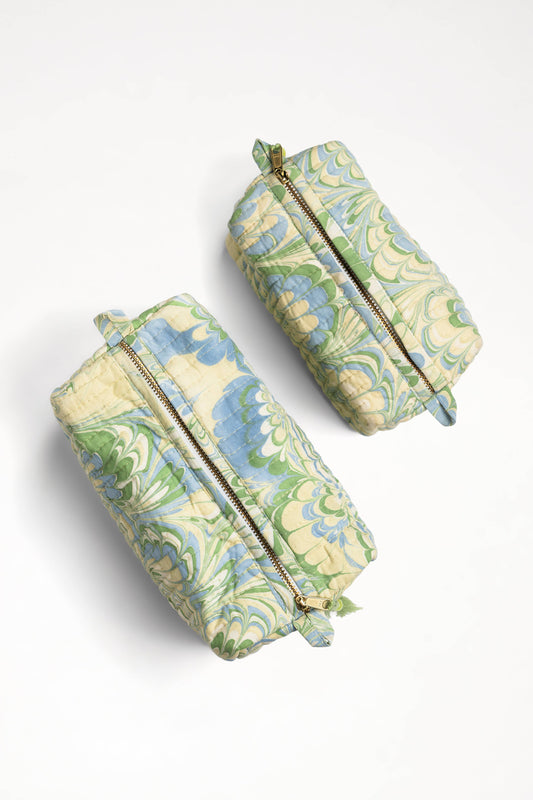 Seaglass Peacock Hand-Marbled Cosmetic Bag
