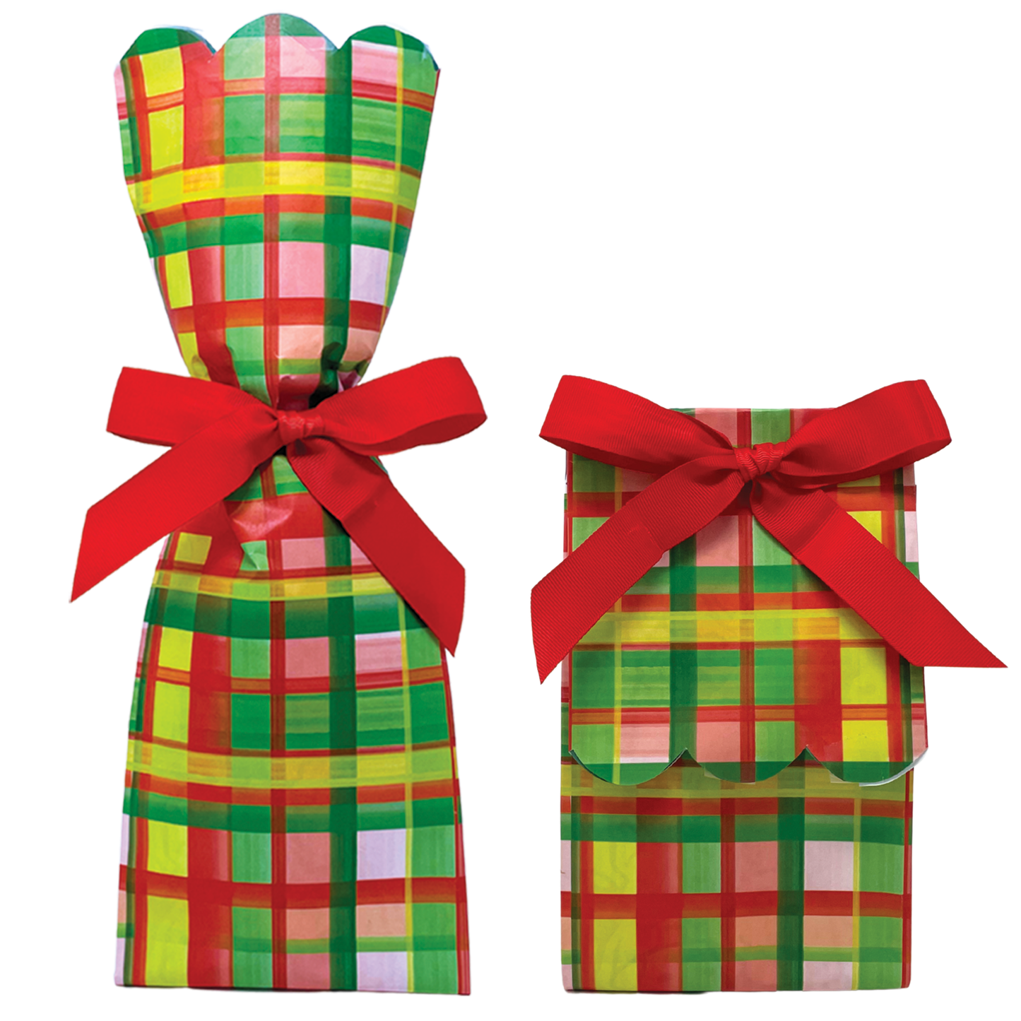 Holiday Plaid Wine + Gift Bag Kits