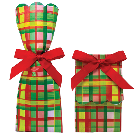 Holiday Plaid Wine + Gift Bag Kits