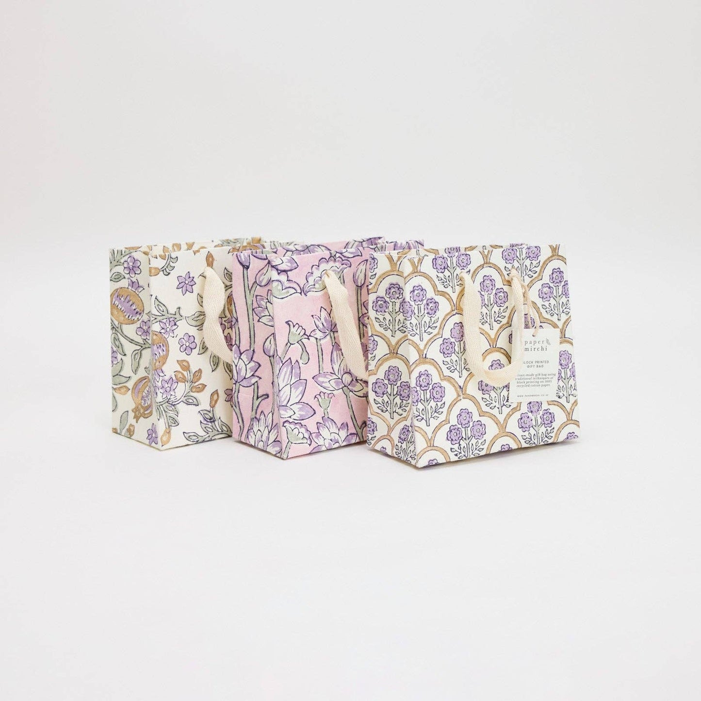 Lavender Small Hand Block Printed Gift Bag
