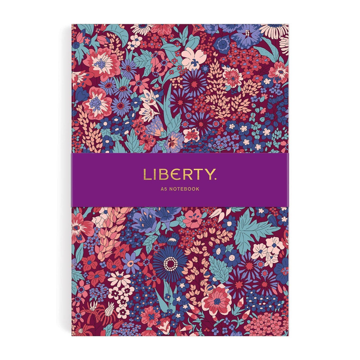 Floral notebook with 'Liberty' branding on a white background
