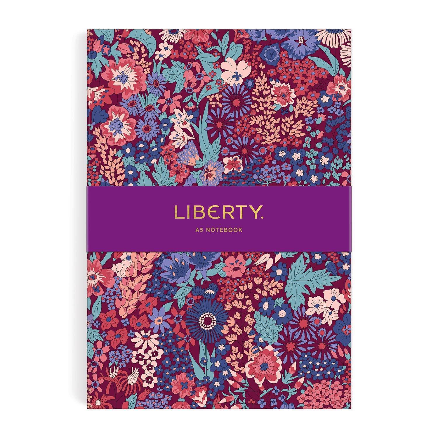 Floral notebook with 'Liberty' branding on a white background