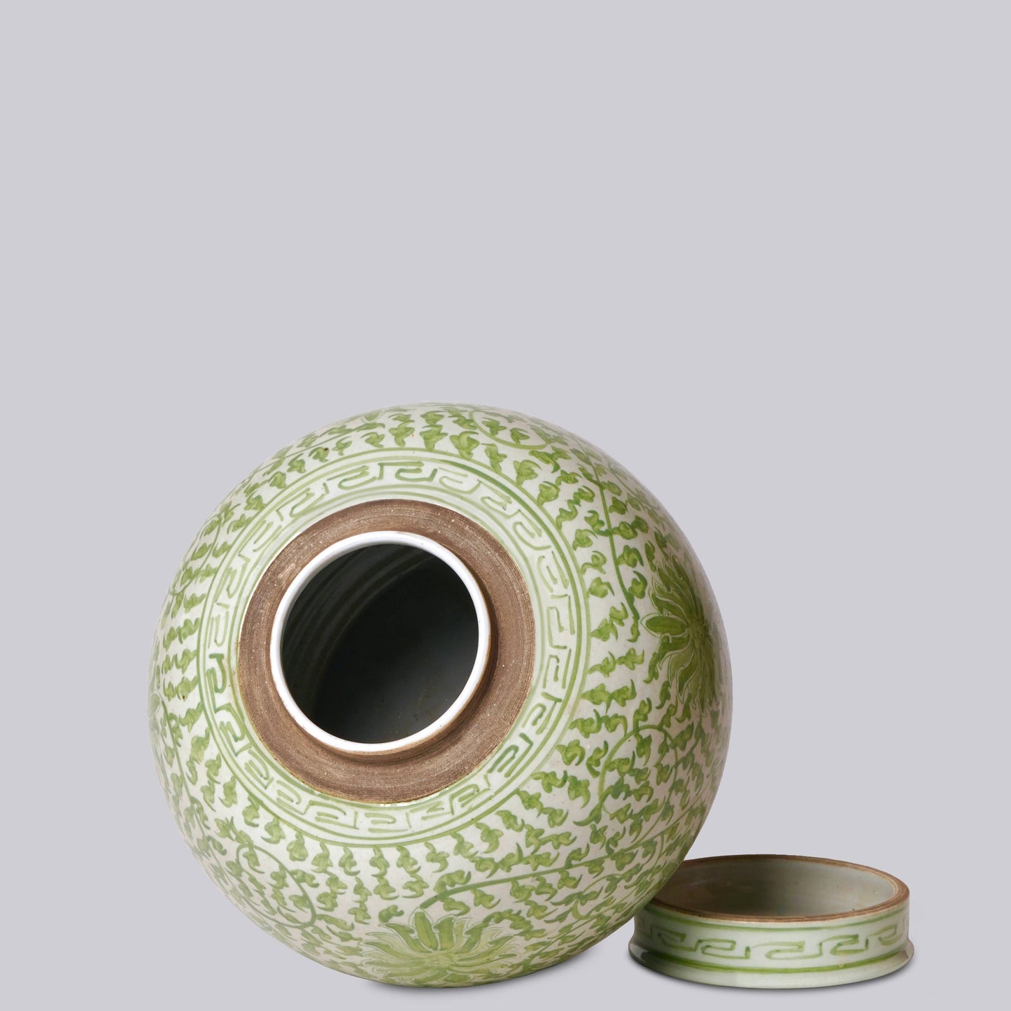 Scrolling Lotus Green and White Porcelain Jar