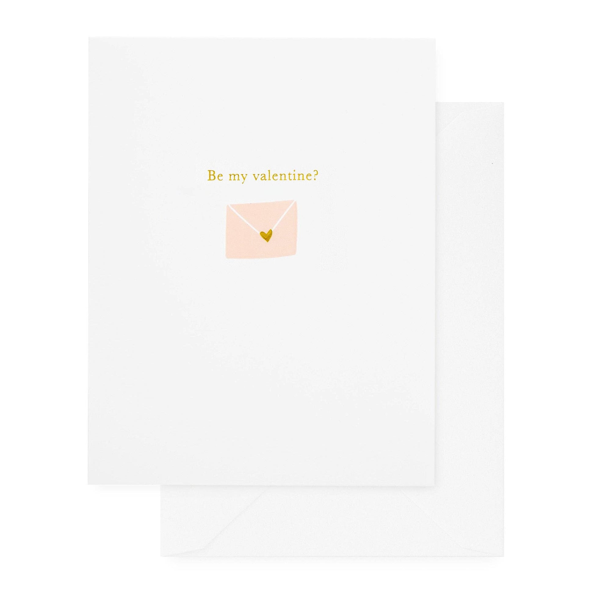 Greeting card with a heart icon and 'Be my valentine?' text on a white background