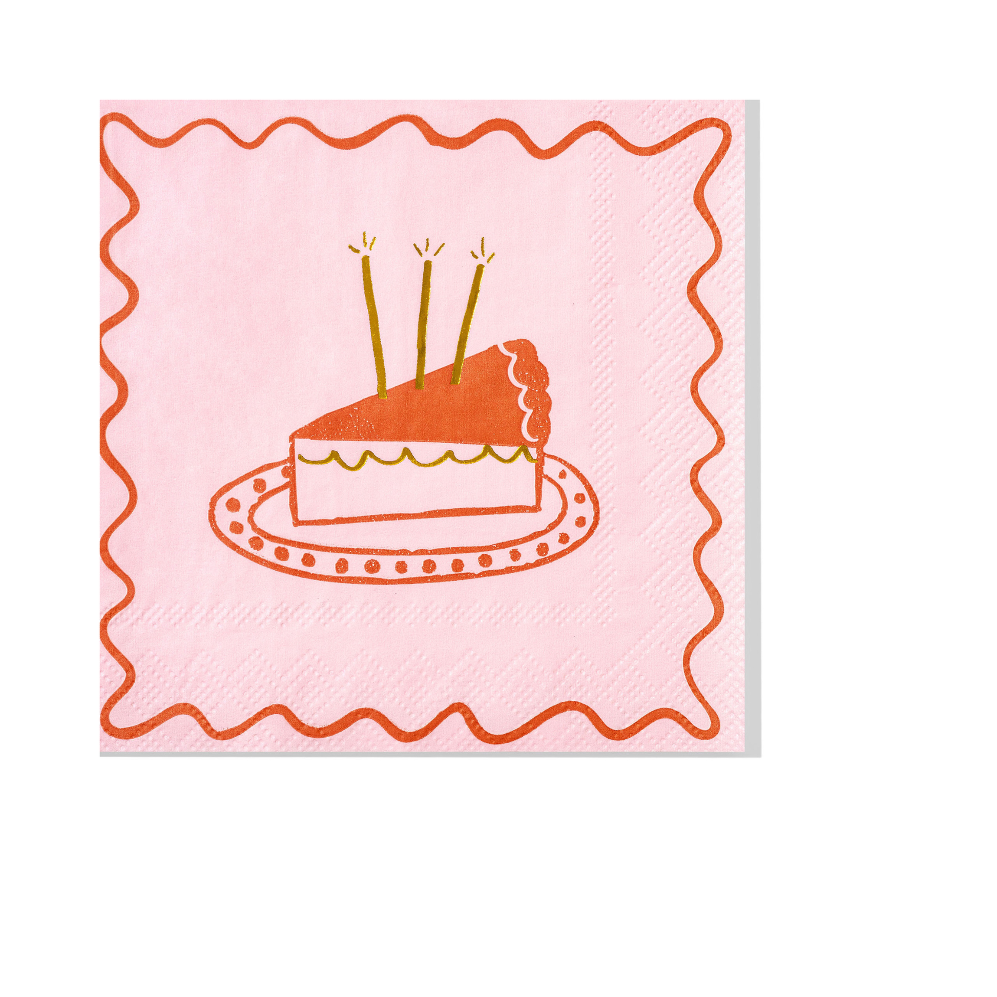 Napkin with a cake illustration on a pink background