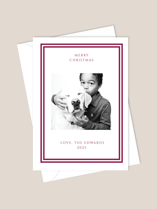 dark red holiday card with double border 2025