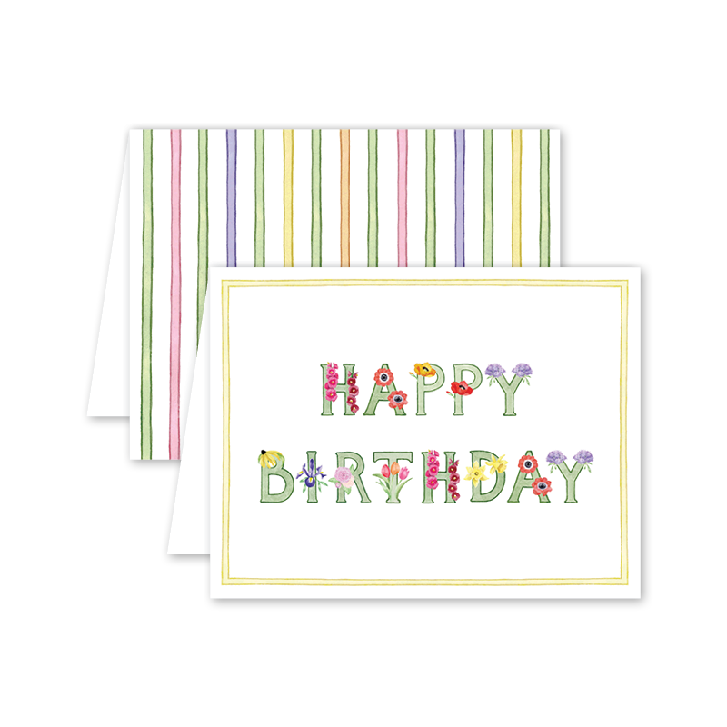 rainbow floral and striped birthday card