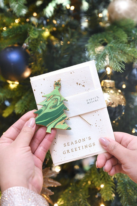 Tree Emerald Marble Ornament Christmas Card