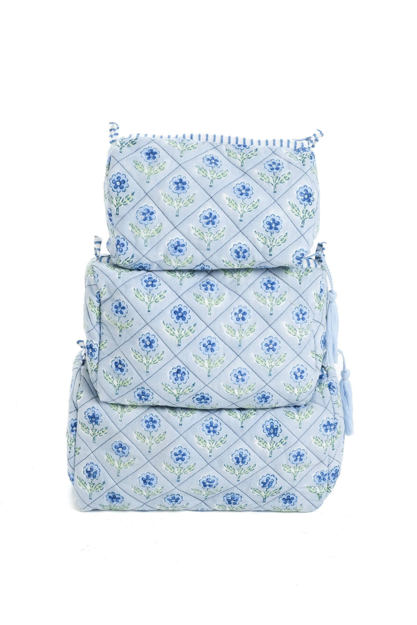 Medium Mona Blockprint Makeup Bag in Blue