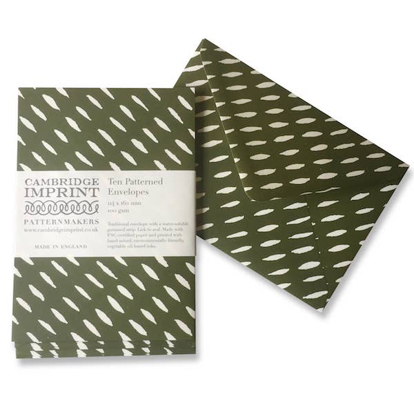 Packet of Ten Patterned Envelopes Seed Olive