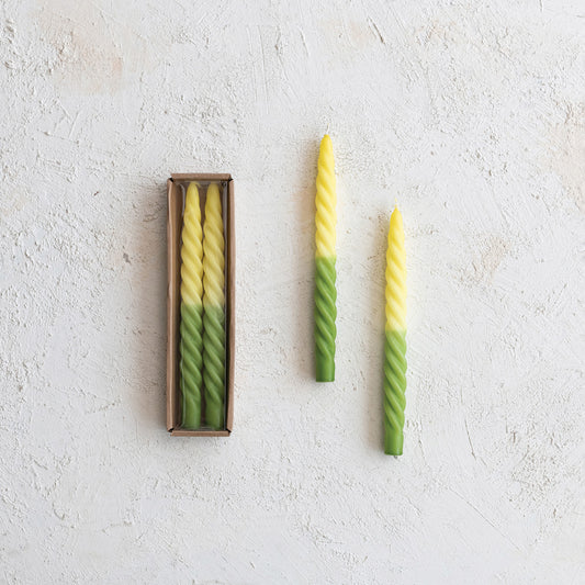 Yellow and Green Twisted Taper Candles