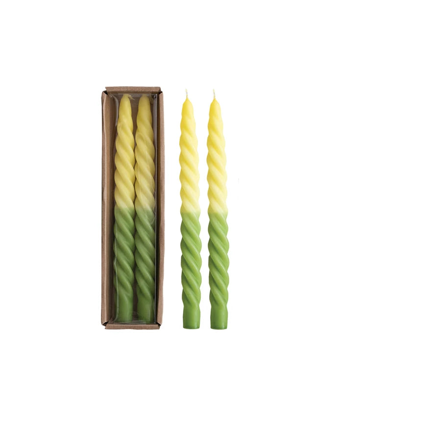 Yellow and Green Twisted Taper Candles