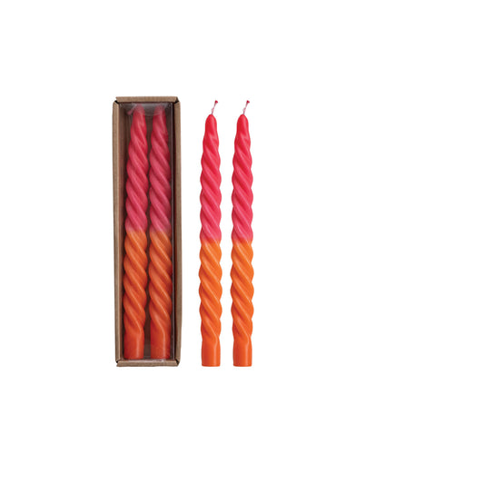 Fuchsia and Orange Twisted Taper Candles