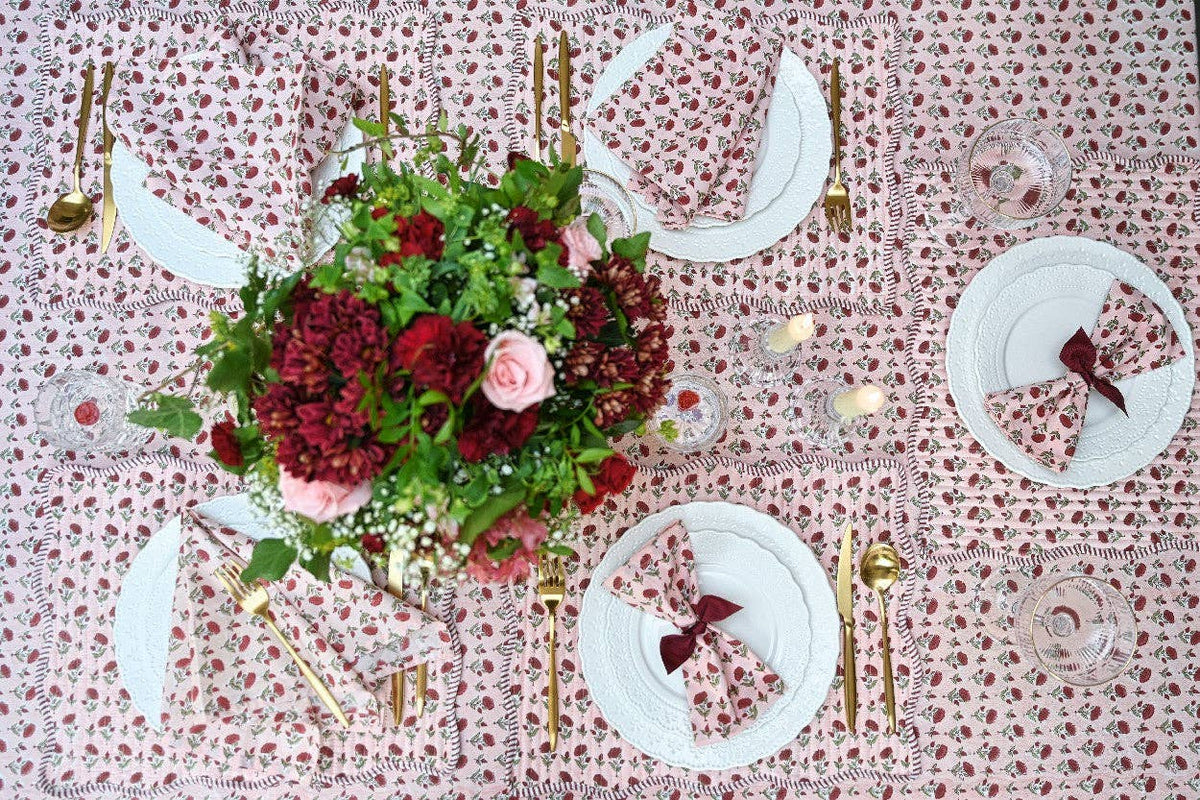 Block Printed Napkins Set of 4 - Ditsy Floral Scarlet