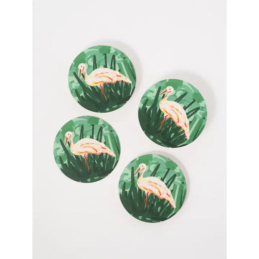 Painterly Crane Reusable Coaster - Set of Four