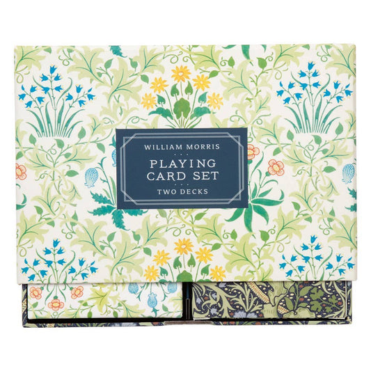 Playing card set with floral design and 'William Morris' branding