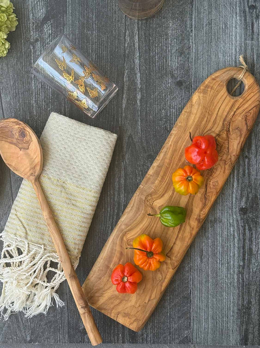 Olive Wood Skinny Oval Cutting Board 14"