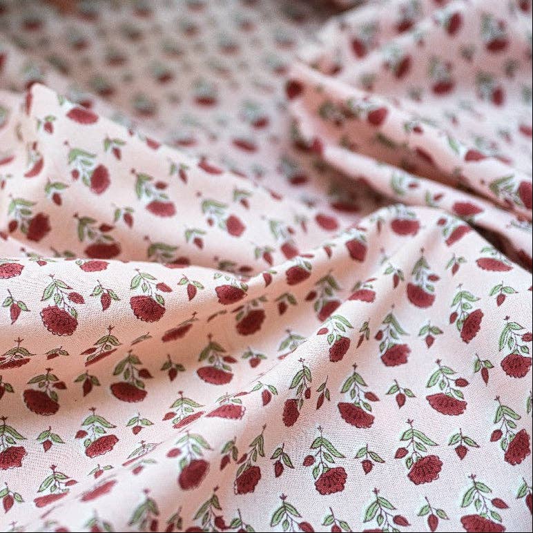 Block Printed Ruffled Tablecloth - Ditsy Floral Scarlet