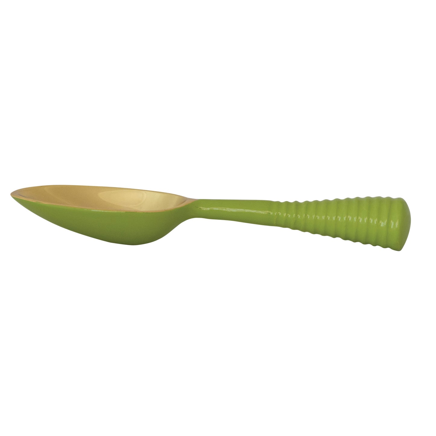 Enameled Aluminum Scoop with Ribbed Handle, Gold Finish & Green