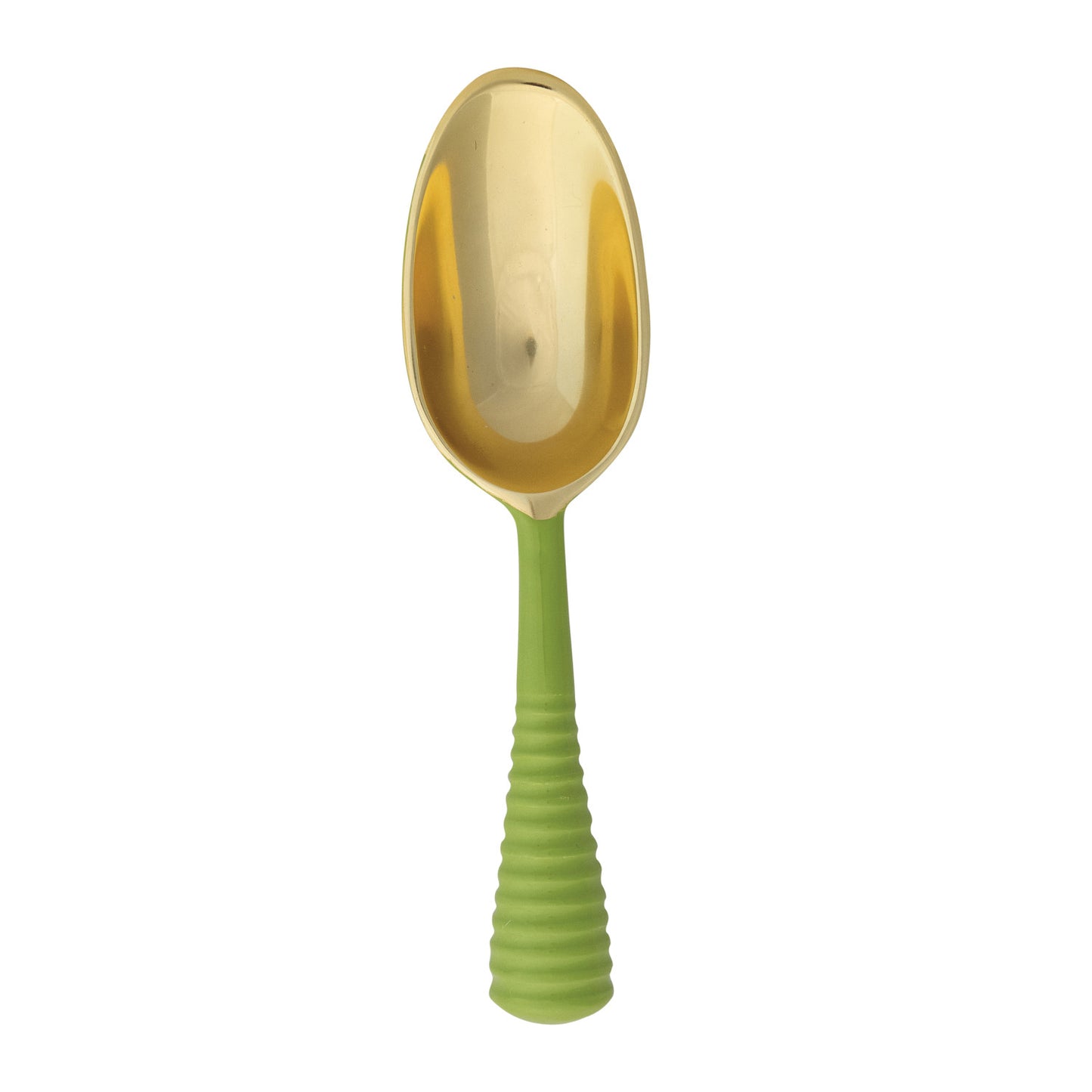 Enameled Aluminum Scoop with Ribbed Handle, Gold Finish & Green