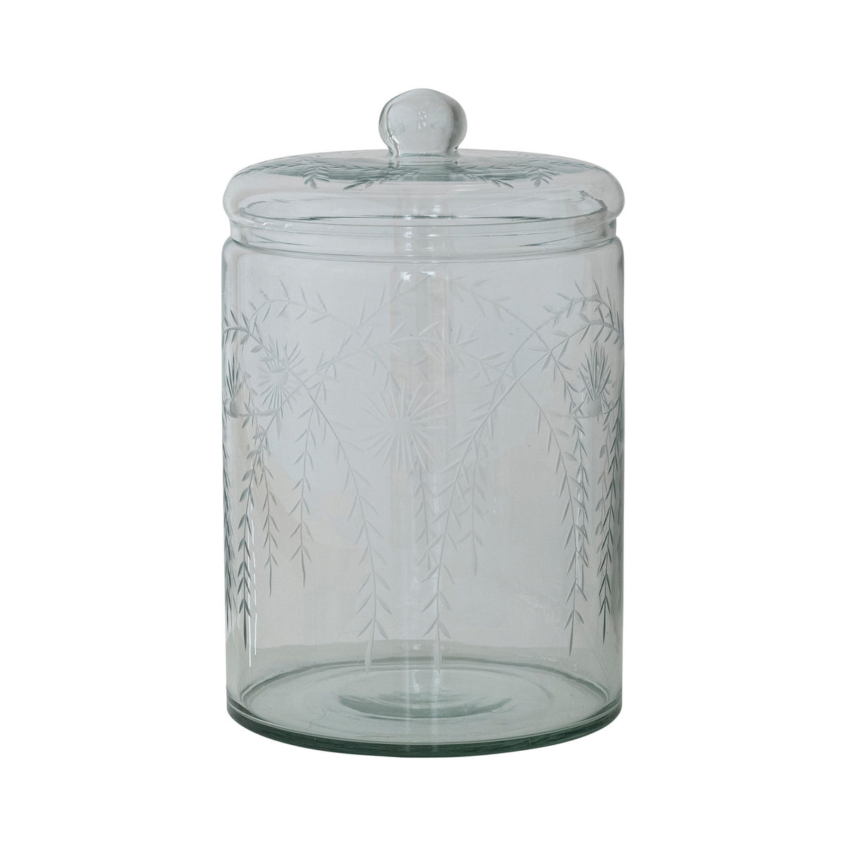 Blown Glass Jar with Etched Botanicals & Lid