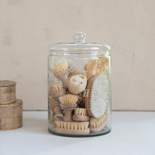 Blown Glass Jar with Etched Botanicals & Lid